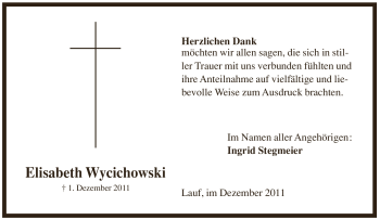 Traueranzeige von Elisabeth Wycichowski von Pegnitz-Zeitung